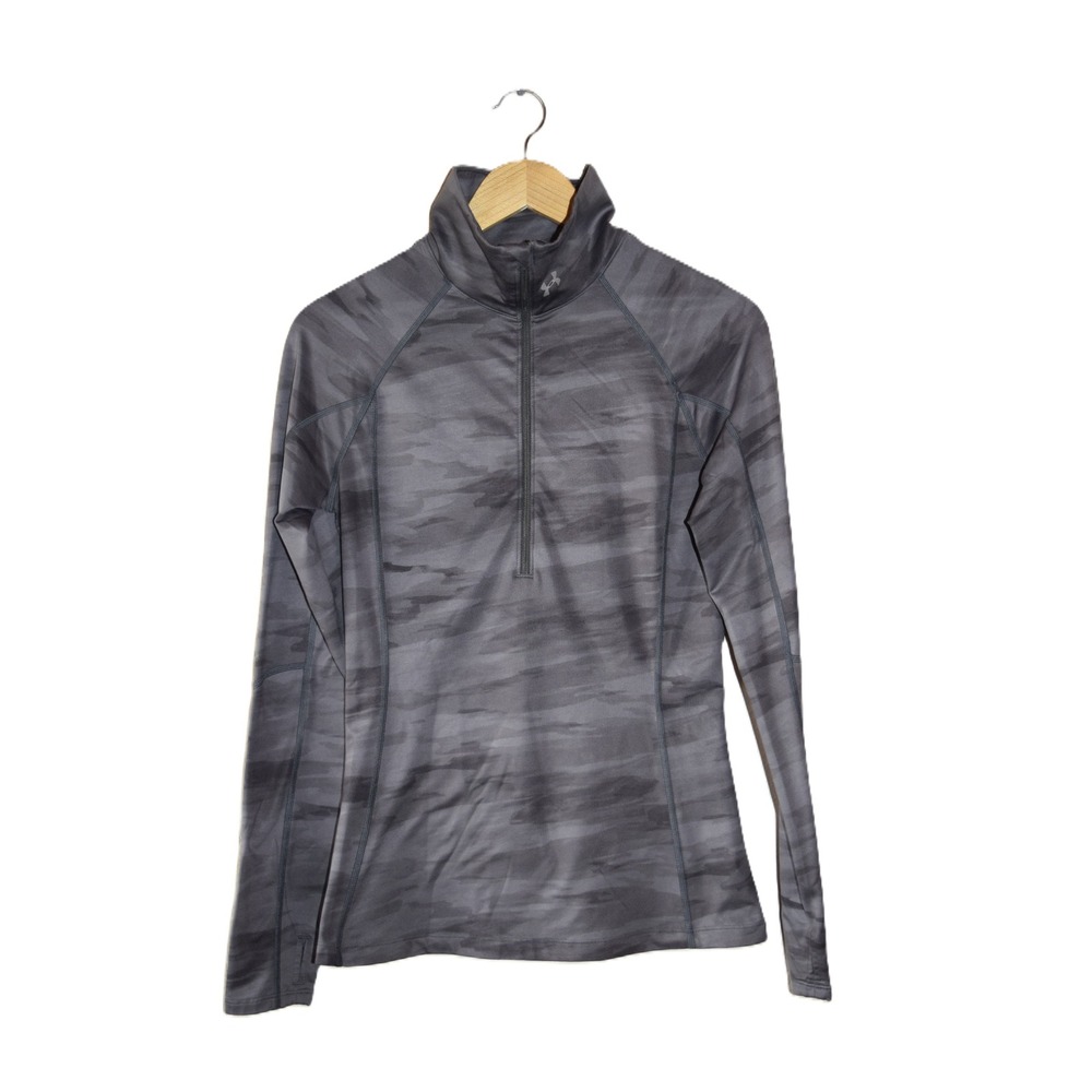 Under Armour Quarter Zip Pullover Women Grey Camo Good Thumbhole Athletic